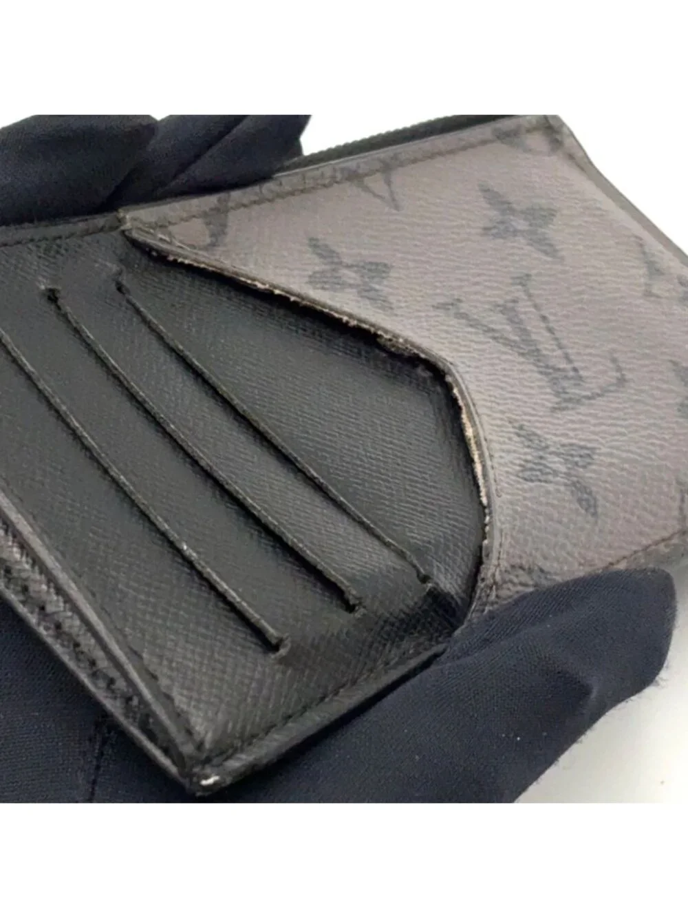 Louis Vuitton Coin Card Case Monogram Eclipse Enabled Leather Gray Black Purse